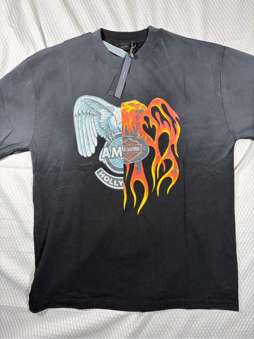 AMIRI Men's XL Oversized Graphic T-Shirt Vintage Faded
Wash Flame Eagle